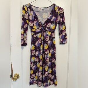 Boden Twist Front Purple Floral Printed Midi Dress US2P